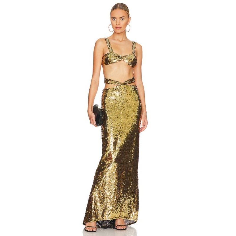 Bronx and Banco Gold Sequin Two-Piece Maxi Dress